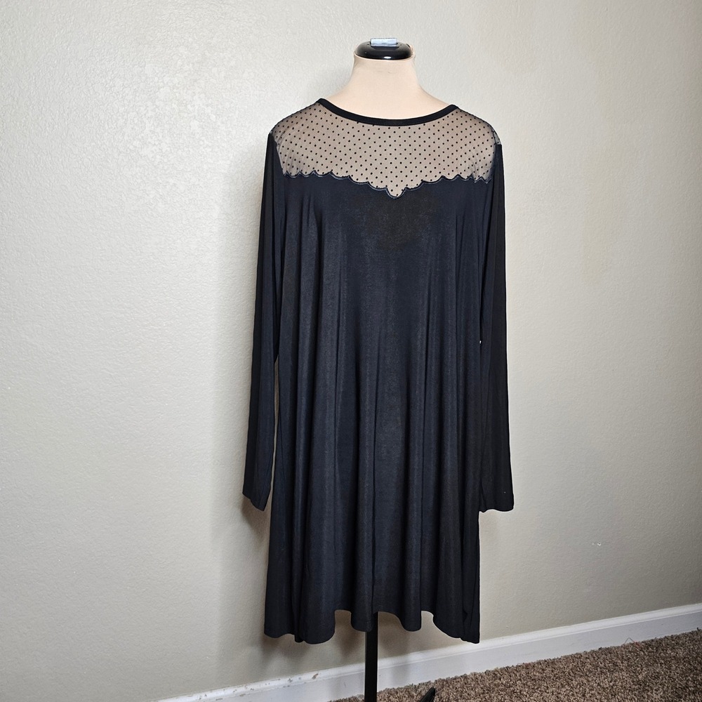 NWT CeCe by Cynthia Steffe Black Polka Dot Mesh Yoke Long‎ Sleeve Shift Dress XL